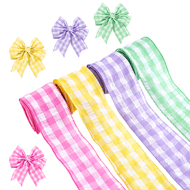 4 рулоны 4 цветные полиэфирные ленты, с железным краем, шотландка шаблон