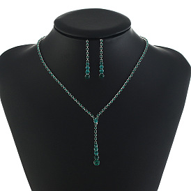 Green Diamond Necklace Set - Fashionable Chain Necklace with Earrings, N399