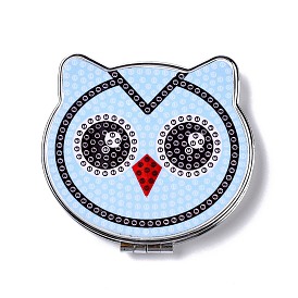 DIY Owl Special Shaped Diamond Painting Mini Makeup Mirror Kits, Foldable Two Sides Vanity Mirrors, with Rhinestone, Pen, Plastic Tray and Drilling Mud