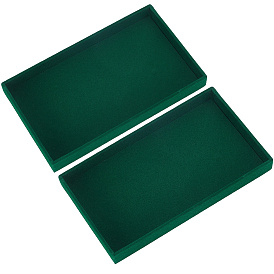 2Pcs Rectangle Wood Covered with Velvet Display Trays, Cosmetics Jewelry Rings, Necklaces, Earrings Organizer