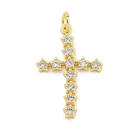 Rack Plating Brass Micro Pave Clear Cubic Zirconia Pendants, with Jump Rings, Long-Lasting Plated, Lead Free & Cadmium Free, Cross