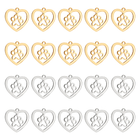 20 шт. 2 цвета 201 подвески из нержавеющей стали, сердце с отпечатками лапы собаки