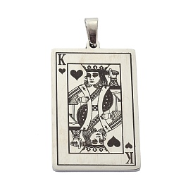 201 Stainless Steel Pendants,  with Snap On Bails, Rectangle with Poker King