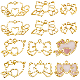 20Pcs 5 Styles Alloy Pendants, Open Back Bezel, Bowknot Charms