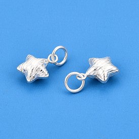 Textured 925 Sterling Silver Star Charms, with Jump Rings