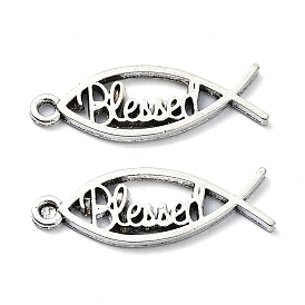 Tibetan Style Alloy Pendant, Lead Free & Cadmium Free, Fish with Word Blessed