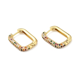 Colorful Cubic Zirconia Rectangle Hoop Earrings, Rack Plating Brass Jewelry for Women, Cadmium Free & Nickel Free & Lead Free