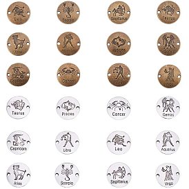 Tibetan Style Alloy Links, Flat Round with Constellation/Zodiac Sign
