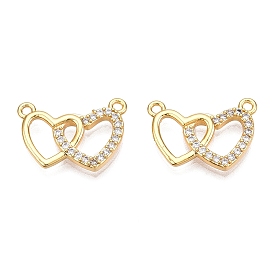 Brass Micro Pave Clear Cubic Zirconia Pendants, Heart