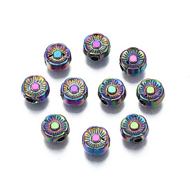 Rack Plating Rainbow Color Alloy Beads, Cadmium Free & Nickel Free & Lead Free, Flower