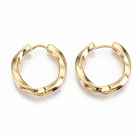 Brass Huggie Hoop Earrings, Twist Ring, Nickel Free