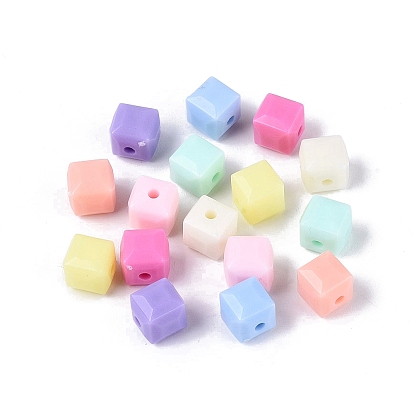 Непрозрачные пластиковые бусины, кубические, граненые