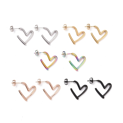Ion Plating(IP) 304 Stainless Steel Stud Earring for Women, Heart