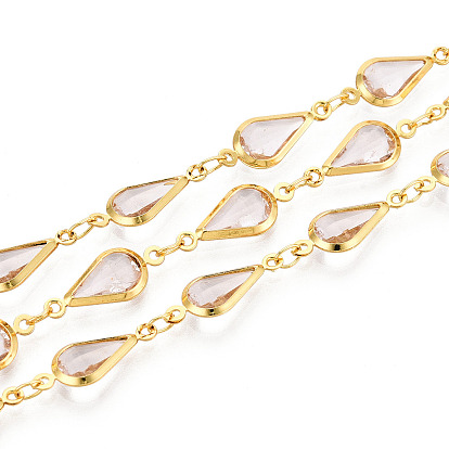 Латунные цепочки с каплевидными звеньями, со стеклом, пайки, с катушкой, долговечный, золотые