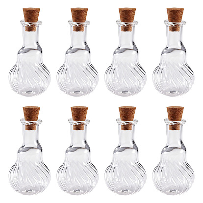 10Pcs Transparent Glass Beads Containers, Wishing Bottles, Twist Gourd Shape, with 10Pcs Wood Cork Stopper