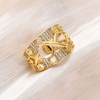 Латунные кольца-манжеты с микропаве и прозрачным цирконием для женщин, стойки покрытие, без кадмия и без свинца, прочное покрытие