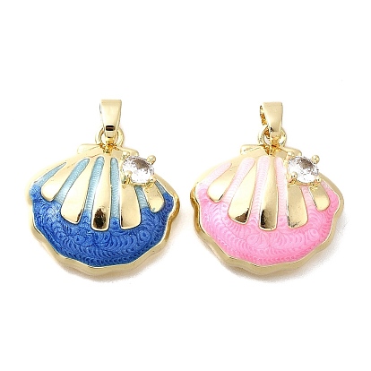 Латунные микро проложить кубического циркония подвески, Эмаль стиле, реальный 18 k позолоченный, подвески в форме ракушек