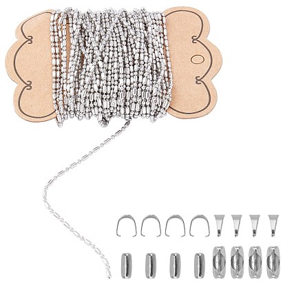 DIY 304 Stainless Steel Necklace Making Kits, Including Ball Chains & Ball Chain Connectors & Snap on Bails