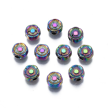 Rack Plating Rainbow Color Alloy Beads, Cadmium Free & Nickel Free & Lead Free, Flower