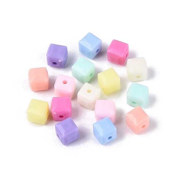 Непрозрачные пластиковые бусины, кубические, граненые