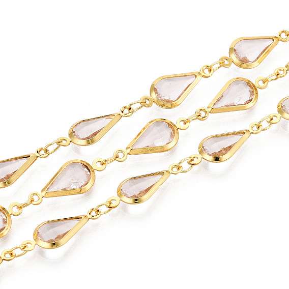 Латунные цепочки с каплевидными звеньями, со стеклом, пайки, с катушкой, долговечный, золотые