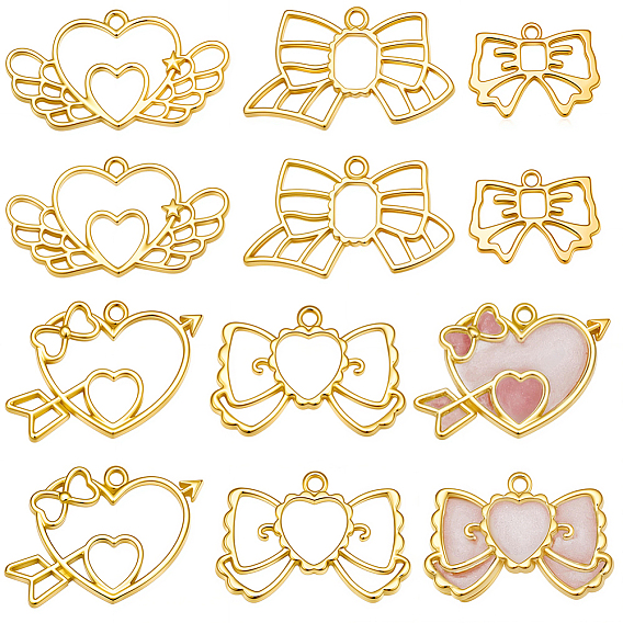 20 piezas 5 estilos colgantes de aleación, abra el bisel trasero, encantos del bowknot