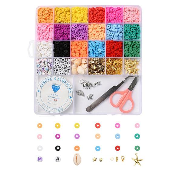 2928 шт. Геометрическая форма из полимерной глины и акрила, пластмассы и бусин ccb., 20 шт. Подвески из сплава / железа с морской звездой и сердцем и кроликом, железная фурнитура, пинцет и ножницы, Эластичная кристальная нить