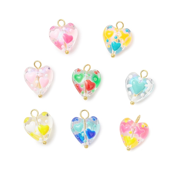 Подвески из стеклянной эмали ручной работы, сердце, с латунными петлями