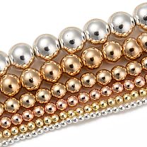 Electroplate Non-magnetic Synthetic Hematite Beads Strands, Smooth Round