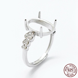925 componentes de anillo de dedo de plata esterlina, con circonita, ajustable, corazón