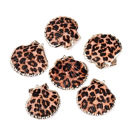 Pendentifs en coquillage naturel peints en aérosol et ornés de garnitures en laiton doré électroplaqué, breloques en forme de coquillage à motif léopard