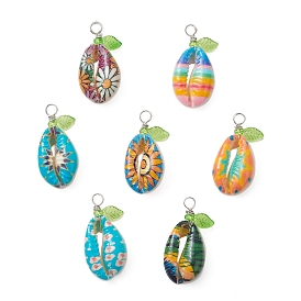 Летние подвески из натуральных ракушек каури с принтом, подвески в форме ракушки с прозрачным акриловым листом и петлями из медной проволоки, платина