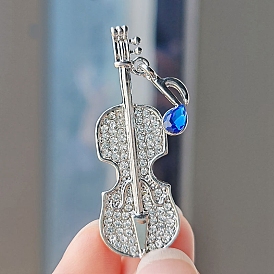 Alloy and Glass Rhinestone Musical Note Brooch