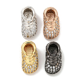 Brass Micro Pave Clear Cubic Zirconia Beads, Shoe