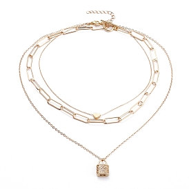 Двухслойные ожерелья и наборы цепочек, с латунными подвесками из кубического циркония и бусинами из латуни
