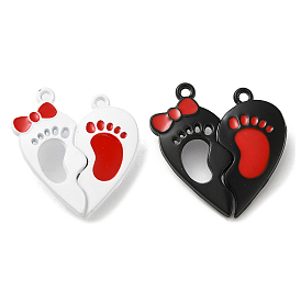 Painting Alloy Enamel Magnet Split Pendants, Couples Charms, Heart Shaped with Foot