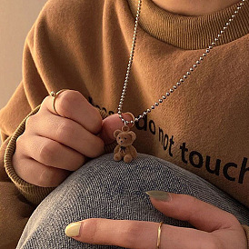Charming Cartoon Plush Bear Pendant with Beaded Chain for Fashionable and Cute Look