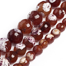 Natural Agate Beads Strands, Round, Faceted, Dyed & Heated
