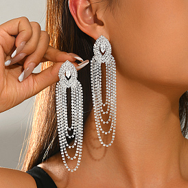 Pendientes de latón con diamantes de imitación para mujer, ojo del caballo, pendientes de la borla