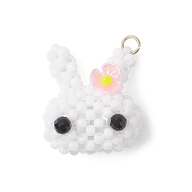Подвески в виде кроликов из стеклянного бисера, с круглой бусиной из окрашенного в массе стекла и 304 соединительным кольцом из нержавеющей стали