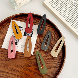 Minimalist PU Leather Duckbill Clip - Geometric Water Drop Solid Color Side Clip Hairpin.