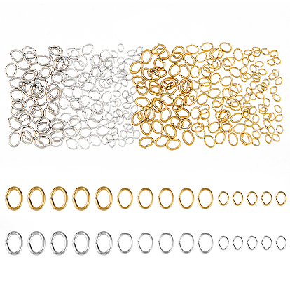 300Pcs 6 Styles 304 Stainless Steel Jump Rings, Open Jump Rings, Oval