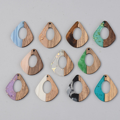 Resin & Walnut Wood Pendants, Teardrop, Mixed Color