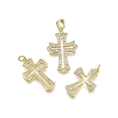 Латунные микро проложить кубического циркония подвески, крестик, долговечный, без свинца и без кадмия, стойки покрытие, с целью перехода в кольце
