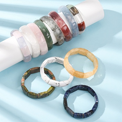 Pulseras elásticas rectangulares con cuentas de piedras preciosas naturales para mujeres y hombres