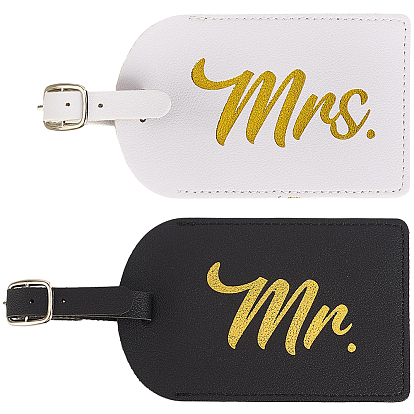 2 pièces 2 couleurs étiquette à bagages en cuir PU et fer, étiquettes d'identification de voyage, étiquettes de nom de valise, rectangle