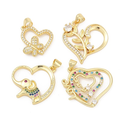 Латунные микро проложить кубического циркония подвески, сердце, без свинца и без кадмия, долговечный, стойки покрытие