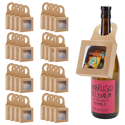 80Pcs Square Paper Wine Bottle Hanging Boxes, Gift Favor Wrapping Folding Boxes, with PVC Square Window