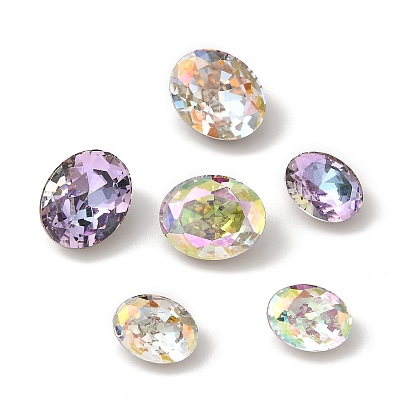 K5 Glass Rhinestone Cabochons, Pointed Back & Back Plated, Faceted, Oval
