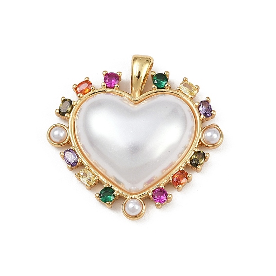 Латунные микро проложить кубического циркония подвески, с ABS имитации жемчуга, сердце прелести, без кадмия и без свинца, стойки покрытие, долговечный